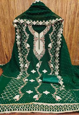 Women's dark green embroidered dress material 2