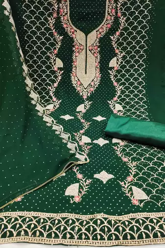 Women's dark green embroidered dress material
