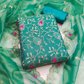 Women's turquoise embroidered dress material 2
