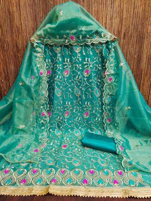 Women's turquoise embroidered dress material 3