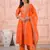 Orange color silk fabric embroidery work ceremonial kurta set with dupatta