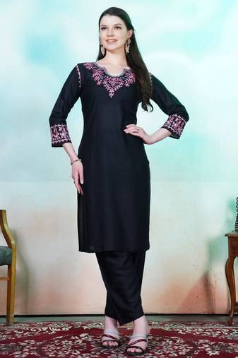 Black color rayon fabric graceful ceremonial kurta set