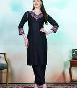 Black color rayon fabric graceful ceremonial kurta set