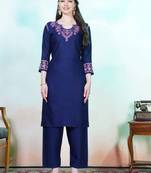 Blue color rayon fabric graceful ceremonial kurta set