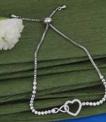Splendid heart shape silver plated free size charm bracelet for women