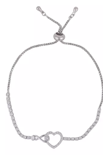Splendid heart shape silver plated free size charm bracelet for women