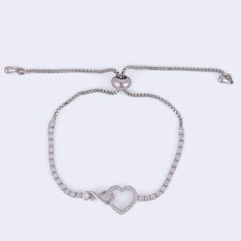 Splendid heart shape silver plated free size charm bracelet for women 3