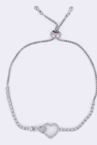Splendid heart shape silver plated free size charm bracelet for women