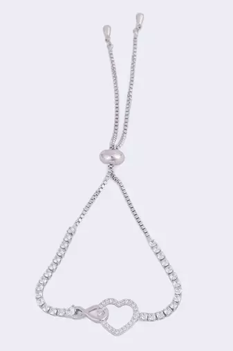 Splendid heart shape silver plated free size charm bracelet for women