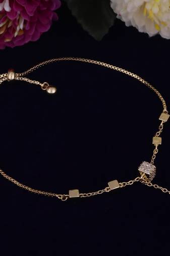 Superb square shape gold plated free size charm bracelet for women