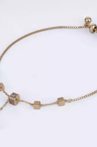 Superb square shape gold plated free size charm bracelet for women