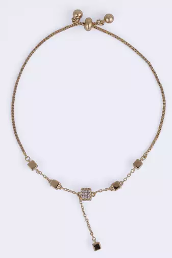 Superb square shape gold plated free size charm bracelet for women