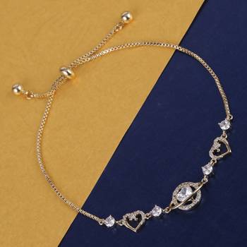 Lavish heart shape gold plated free size charm bracelet for women 1