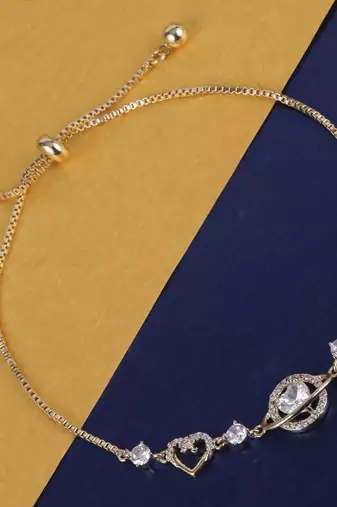 Lavish heart shape gold plated free size charm bracelet for women