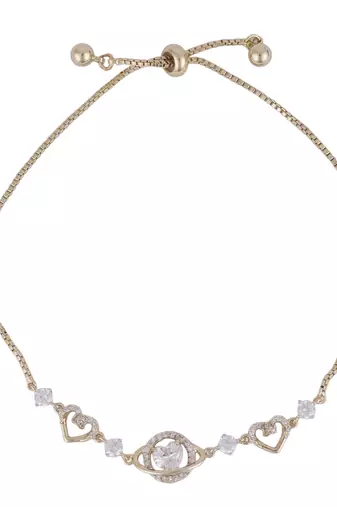 Lavish heart shape gold plated free size charm bracelet for women