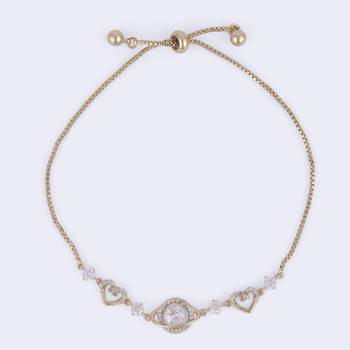 Lavish heart shape gold plated free size charm bracelet for women 5