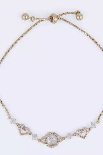 Lavish heart shape gold plated free size charm bracelet for women