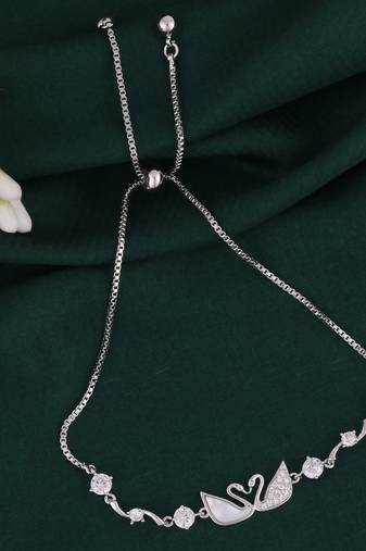 Lovely swan design silver plated free size charm bracelet for women