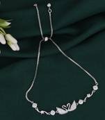 Lovely swan design silver plated free size charm bracelet for women