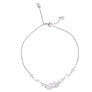 Lovely swan design silver plated free size charm bracelet for women 2