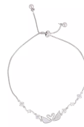 Lovely swan design silver plated free size charm bracelet for women