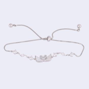 Lovely swan design silver plated free size charm bracelet for women 3