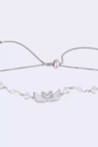 Lovely swan design silver plated free size charm bracelet for women