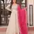 Off white color cosmos jacquard embroidered partywear gown with dupatta