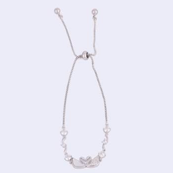 Lovely swan design silver plated free size charm bracelet for women 4