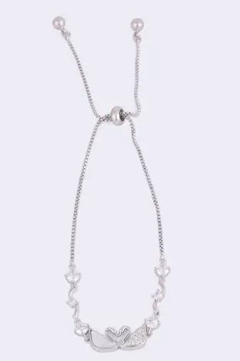 Lovely swan design silver plated free size charm bracelet for women