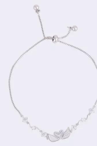 Lovely swan design silver plated free size charm bracelet for women