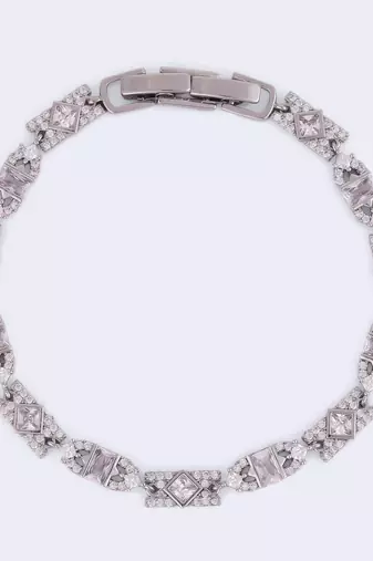 Luxurious square shape silver plated free size charm bracelet for women