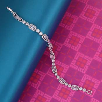 Modern round and square shape silver plated free size charm bracelet for women 1