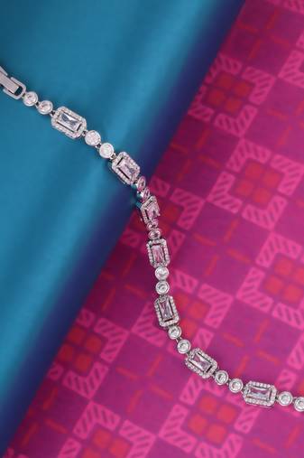 Modern round and square shape silver plated free size charm bracelet for women