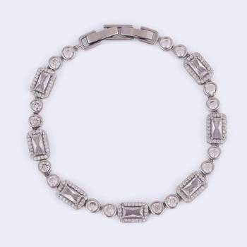 Modern round and square shape silver plated free size charm bracelet for women 3