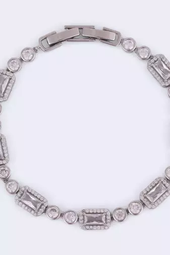 Modern round and square shape silver plated free size charm bracelet for women