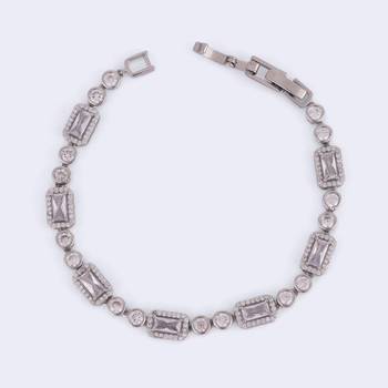 Modern round and square shape silver plated free size charm bracelet for women 4