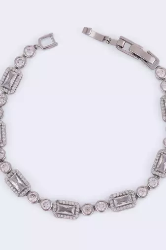 Modern round and square shape silver plated free size charm bracelet for women