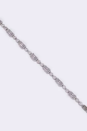 Modern round and square shape silver plated free size charm bracelet for women
