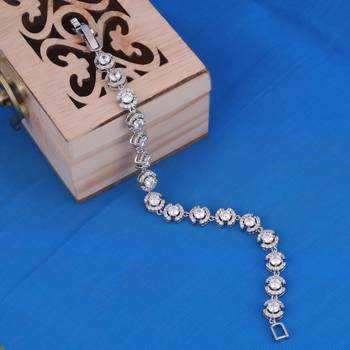 Modish round shape studded cz silver plated free size charm bracelet for women 1