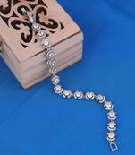 Modish round shape studded cz silver plated free size charm bracelet for women