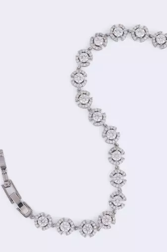 Modish round shape studded cz silver plated free size charm bracelet for women