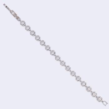 Modish round shape studded cz silver plated free size charm bracelet for women 4