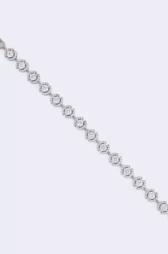 Modish round shape studded cz silver plated free size charm bracelet for women