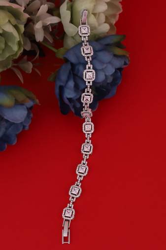 Excellent square shape silver plated free size charm bracelet for women