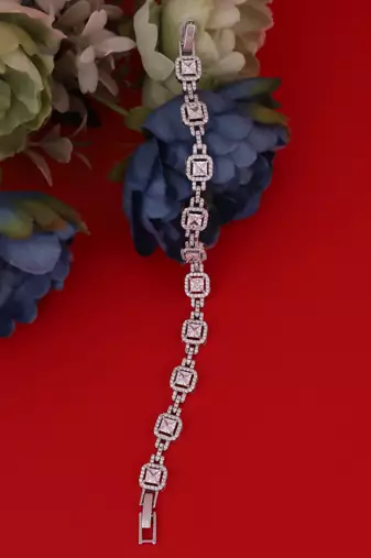 Excellent square shape silver plated free size charm bracelet for women