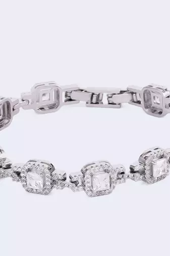 Excellent square shape silver plated free size charm bracelet for women