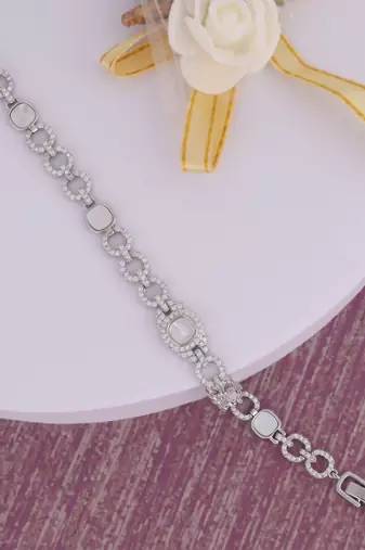 Exotic round shape silver plated free size charm bracelet for women