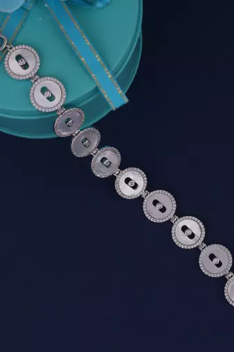 Inspired square shape silver plated free size charm bracelet for women