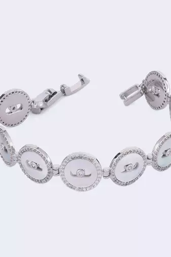 Inspired square shape silver plated free size charm bracelet for women